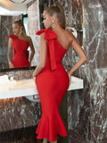 Sexy Bow Mermaid Bandage Dress One Shoulder Fashion Summer Celebrity Evening Party Women Vestidos Elegant