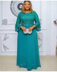 Plus Size African Party Dresses for Women New Fashion Dashiki Ankara Lace Wedding Gowns Elegant Turkey Muslim Maxi Dress