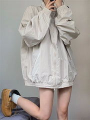Y2K Windbreaker Jacket Women Korean Fashion Gorpcore Retro Zip Up Outerwear Oversized Harajuku Streetwear Vintage Coat