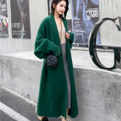 Imitation Mink Long Cardigan Women Casual Loose Soft Sweater Gilet Elegant Fall Winter Fluffy Knitwear Jackets Warm Knit