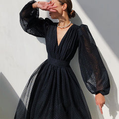 Pbong mid size graduation outfit romantic style teen swag clean girl ideas 90s latina aestheticSashes Transparent Sexy Polka Dot Dress Chiffon Women Deep V Neck Vintage Mesh Organza Elegant Summer Female Casual Long Clothes