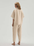 Cotton Sleepwear Women's Suit Half Sleeve Women Pajama Lapel V Neck Nightwear Spring Home Suit Loose Pant Sets