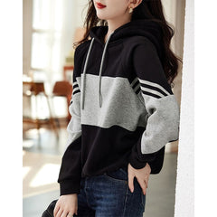 Autumn Winter Loose Casual Patchwork Hoodies Ladies Simple Fashion All-match Pullover Top Women Hooded Sweatshirt Female Clothes