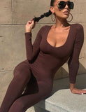 Basic Bodycon Jumpsuit For Women‘s Clothing Casual Brown Fitness Rompers Y2K Playsuit Activity Streetwear Overalls