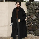 New Korean Autumn/Winter Loose Woolen Coat Women's Mid length Temperament Double breasted Suit Collaoat Long women's Winter Coat