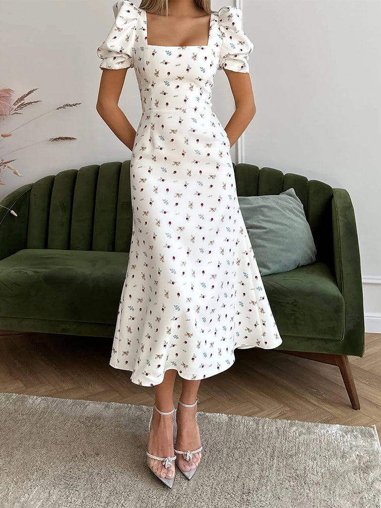 New Fashion Womens Summer Midi Dress Casual Short Puff Sleeve Floral P – Pbong New Fashion Womens Summer Midi Dress Casual Short Puff Sleeve Floral P – Pbong