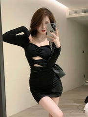 Sexy Black Bodycon Dress Office Ladies Wrap Slim Party Short Dresses Fashion Eleganr Vintage Y2k Outfits
