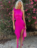 Sexy Ruffles Fairy Dress Women Fashion Mesh See Through Mini Bodycon Dress Summer Irregular Beach Party Club Outfits