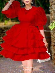 Women White Cake Dresses  Bubble Lantern Sleeves Patchwork Party Fashion Lovely Celebrate Occasion Event Lolita Female Robes New Pbong mid size graduation outfit romantic style teen swag clean girl ideas 90s latina aesthetic