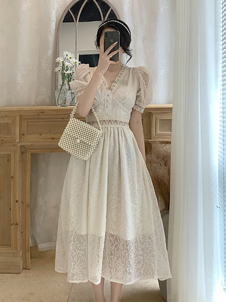 Women Elegant Prom Voile Dresses Sweet Embroidery Mesh Lace Party Birthday Dress Summer Clothing For Women