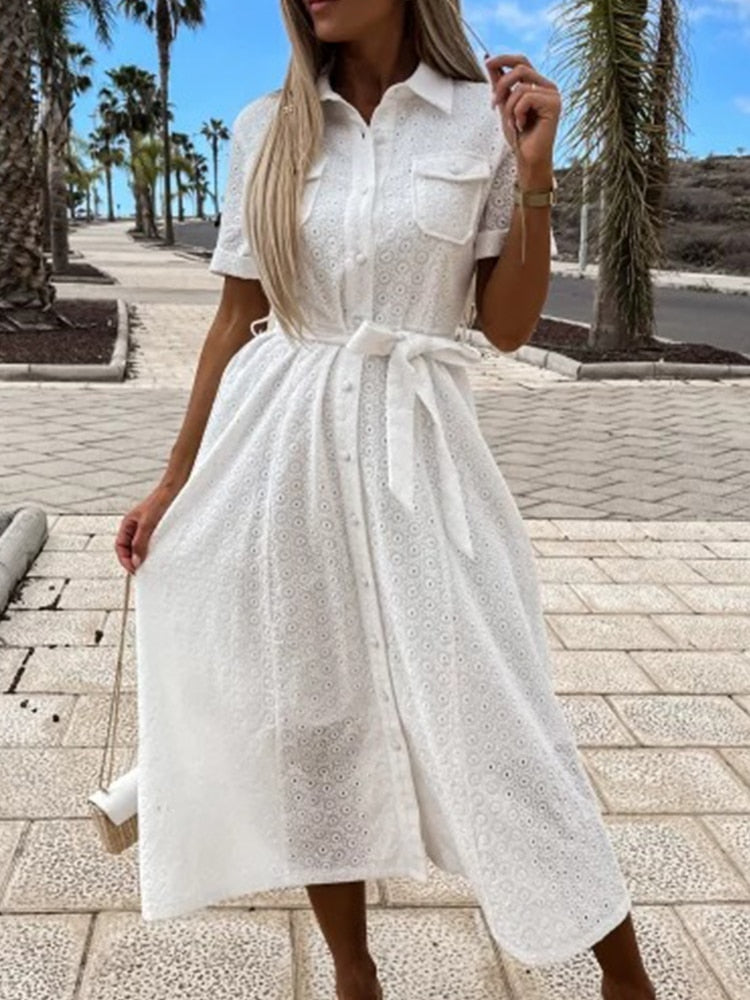Sexy Solid Ruffles Maxi Beach Dress Summer Fashion Slimming Backless White Dress Elegant Casual Embroidery Lace-up Party Dresses