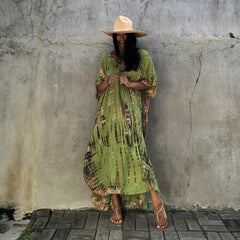 Bohemian Striped Print Women Beach Dress Bathing Suit Cover Up Summer Tunic For Woman Beachwear Robe de plage Kaftan Pbong  mid size graduation outfit romantic style teen swag clean girl ideas 90s latina aesthetic