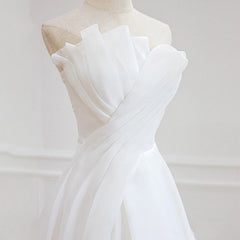 Luxury White Satin Chiffon Strapless Wedding Trailing Dresses for Bride Elegant Long Prom Evening Guest Party Women Dress