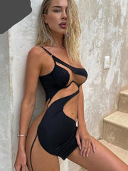 Kliou Patchwork Mini Dress Women Sexy Mesh One Shoulder High Waist Robe Girl Hot Bodycon Party Clubwear Female Midnight Skirt