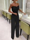 Feather Strapless Overalls for Women Party Evening Bodysuit Sleevelss Overalls Women's Clothing Traf Ropa Mujer Jumpsuits