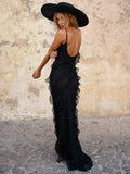 Ruffles Chiffon Maxi Dresses for Women Backlesss Split Sexy Porm Dress Red Long Summer Wedding Party Dress Elegant Luxury