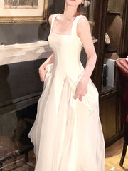 French Elegant Strap Midi Dress Women Solid Fairy Evening Party Dress Office Lady Sleeveless One Piece Dress Korean  Summer