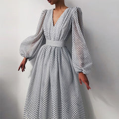 Pbong mid size graduation outfit romantic style teen swag clean girl ideas 90s latina aestheticSashes Transparent Sexy Polka Dot Dress Chiffon Women Deep V Neck Vintage Mesh Organza Elegant Summer Female Casual Long Clothes