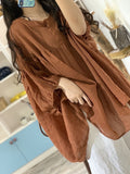 Loose Cotton Linen Women Blouse Summer Vintage  O-Neck Solid Casual All Match Female Pulls Top Quality