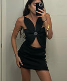 JusaHy Women New Solid Sexy&High Street Backless Spaghetti Strap Dresses Lace-up Hollow Out Chic Sweet Hot Party Mini Dress