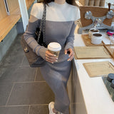 Vintage Sweater Knitted Dresses for Women French Casual Long Sleeve Office Lady Slim One Piece Woman Dress Korean Autumn