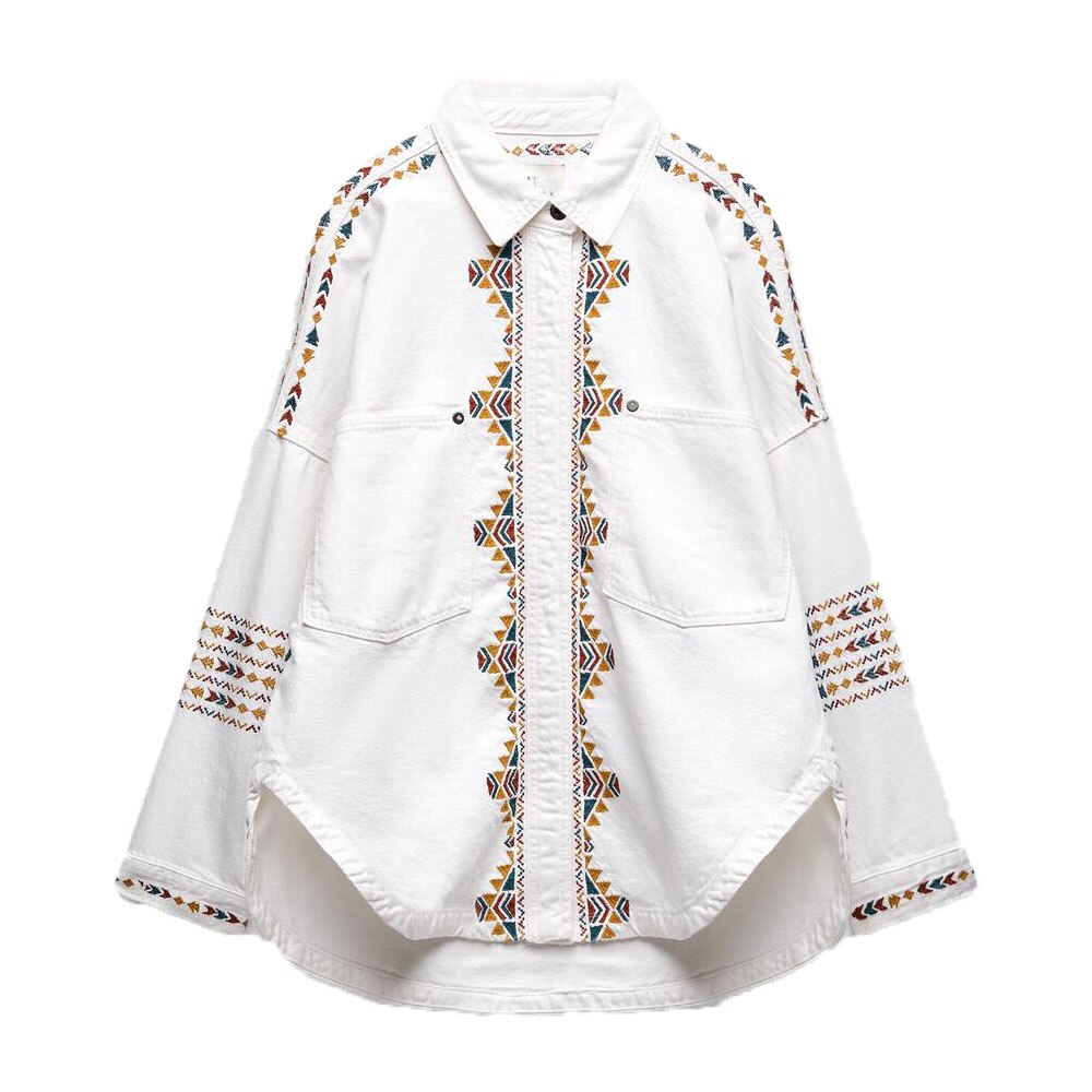 spring new women's clothing fresh temperament all-match polo collar loose casual pocket decoration embroidered shirt jacket
