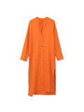 Summer Women Casual Shirts Dress Solid Linen V-Neck Buttons Female Fashion Elegant Street Loose Dresses Vestidos