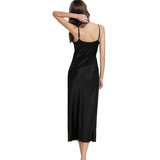 Women's Satin Nightgown Long Slip Sleep Dress Silk V Neck Sleepwear Solid Color Nightwear