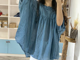 Loose Cotton Linen Women Blouse Summer Vintage  O-Neck Solid Casual All Match Female Pulls Top Quality