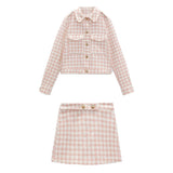 ZA spring new sweet girl pink checkerboard pattern suit jacket + temperament high waist checkerboard pattern casual shorts