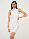 Casual Sporty Playsuit Women Overalls New O Neck Zipper Skinny Jumpsuit Female Rompers Workout Fitness Playsuits