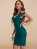 Pbong mid size graduation outfit romantic style teen swag clean girl ideas 90s latina aesthetic Hot Sexy V Neck Green HL Bandage Dress Double Strap Party Club Elastic White Red Bodycon Vestido XL China