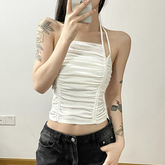 Camisoles Sexy Cami Tops Women Casual All-match New Sleeveless Crop Top Shirring Design Korean Fashion Cropped Clothes