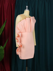 Women Pink Dress Party Ruffle Stylish Occasion Celebrate Sleveless Mesh Patchwork Elegant Slim Summer Homecoming Robe Gowns Pbong mid size graduation outfit romantic style teen swag clean girl ideas 90s latina aesthetic