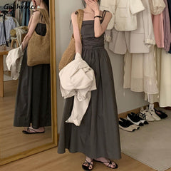 Dress Women Sleeveless A-line Holiday Leisure Pure Chic Sexy Elegant Princess Korean Style Sweet Young Lady Ankle-length Vestido