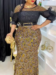 Plus Size African Party Long Dresses for Women  New Dashiki Ankara Sequin Evening Gowns Turkey Outfits Robe Africa Clothing