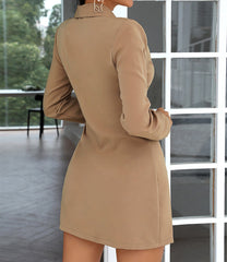 Pbong  Spring and Autumn Fashion Women's Clothing Solid Color Lapel Tie Pleated Splicing Small Suit