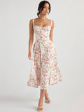 A Line Floral Printing Dress Midi Sexy Dress Prom Club Night Dresses Summer Bodycon Women Party Dress Dress Elegant