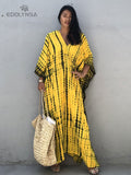 Bohemian Striped Print Women Beach Dress Bathing Suit Cover Up Summer Tunic For Woman Beachwear Robe de plage Kaftan Pbong  mid size graduation outfit romantic style teen swag clean girl ideas 90s latina aesthetic