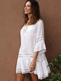 Pbong mid size graduation outfit romantic style teen swag clean girl ideas 90s latina aestheticSexy Bikini Set Cover-ups Casual V-neck Short Sleeve Summer Beach Dress White Tunic Women Beach Wear Swim Suit Cover Up
