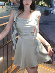 Elegant Party Y2k Mini Stain Dress Women Sleeveless Fairy Strap Dress Office Lady Vintage One Piece Dress Korean Summer