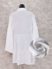 Women Swimsuit Cover Ups Mandarin Sleeve Kaftan Beach Tunic Dress Robe De Plage Solid White Pareo Beach Cover-ups Pbong mid size graduation outfit romantic style teen swag clean girl ideas 90s latina aesthetic