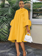 Pbong mid size graduation outfit romantic style teen swag clean girl ideas 90s latina aestheticWomen Loose Dresses Stand Collar Three Quarter Sleeves Oversized White Yellow Ladies Classy Summer Autumn Robes Gowns