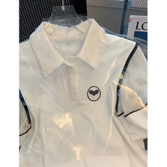 Women's Sports Suit White Polo Collar Short Sleeves Pleated Short Skirt Two Piece Set Casual Korean Fashion Baggy Ladies Summer