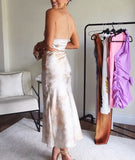 Women Summer New Casual Fold Tie-dye Sexy Dress Sleeveless Diagonal Collar Printed Backless Holiday Long Dresses Vestidos