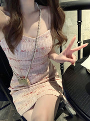 Sexy Strap Y2k Mini Dress Women Pink Korean Style Party Dress Office Lady Sleeveless Fashion Dress Slim Design Summer Chic