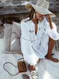 Women Swimsuit Cover Ups Mandarin Sleeve Kaftan Beach Tunic Dress Robe De Plage Solid White Pareo Beach Cover-ups Pbong mid size graduation outfit romantic style teen swag clean girl ideas 90s latina aesthetic