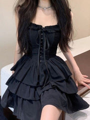 Gothic Goth Harajuku Sexy Slip Dress Ruffles Y2k Streetwear Dark Punk Cake Dresses Party Korean Fashion Summer