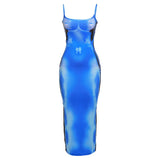 Mosaic Printing Maxi Suspender Dress Women Sexy Hipster Sleeveless Body-shaping Stunning Robe Female Dresses Clothing