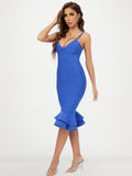 Blue HL Bandage Dress V Neck Spaghetti Bodycon Vestidos Women Mermaid Runway XL Elegant Club Sweet Elastic XL Dress Pbong mid size graduation outfit romantic style teen swag clean girl ideas 90s latina aesthetic